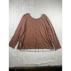 J. Jill Petite L Tencel Layered Long Sleeve Top Women's‎ Brown White